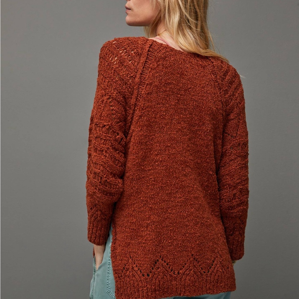 Anthropologie Pilcro Luna Pointelle Tunic Rust Off-Shoulder Sweater-Lg - Picture 2 of 9